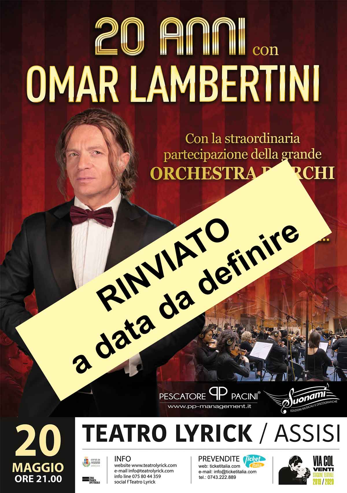 RINVIATO - Omar Lambertini - Spettacolo "STASERA NON SI BALLA", concerto al Teatro Lyrick di Assisi (PG)